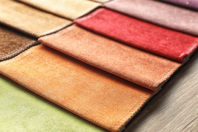 Fabric samples of different colors for interior design as background