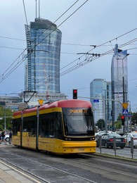 Photo of WARSAW, POLAND - JULY 11, 2022: Beautiful cityscape with modern skyscrapers and traffic
