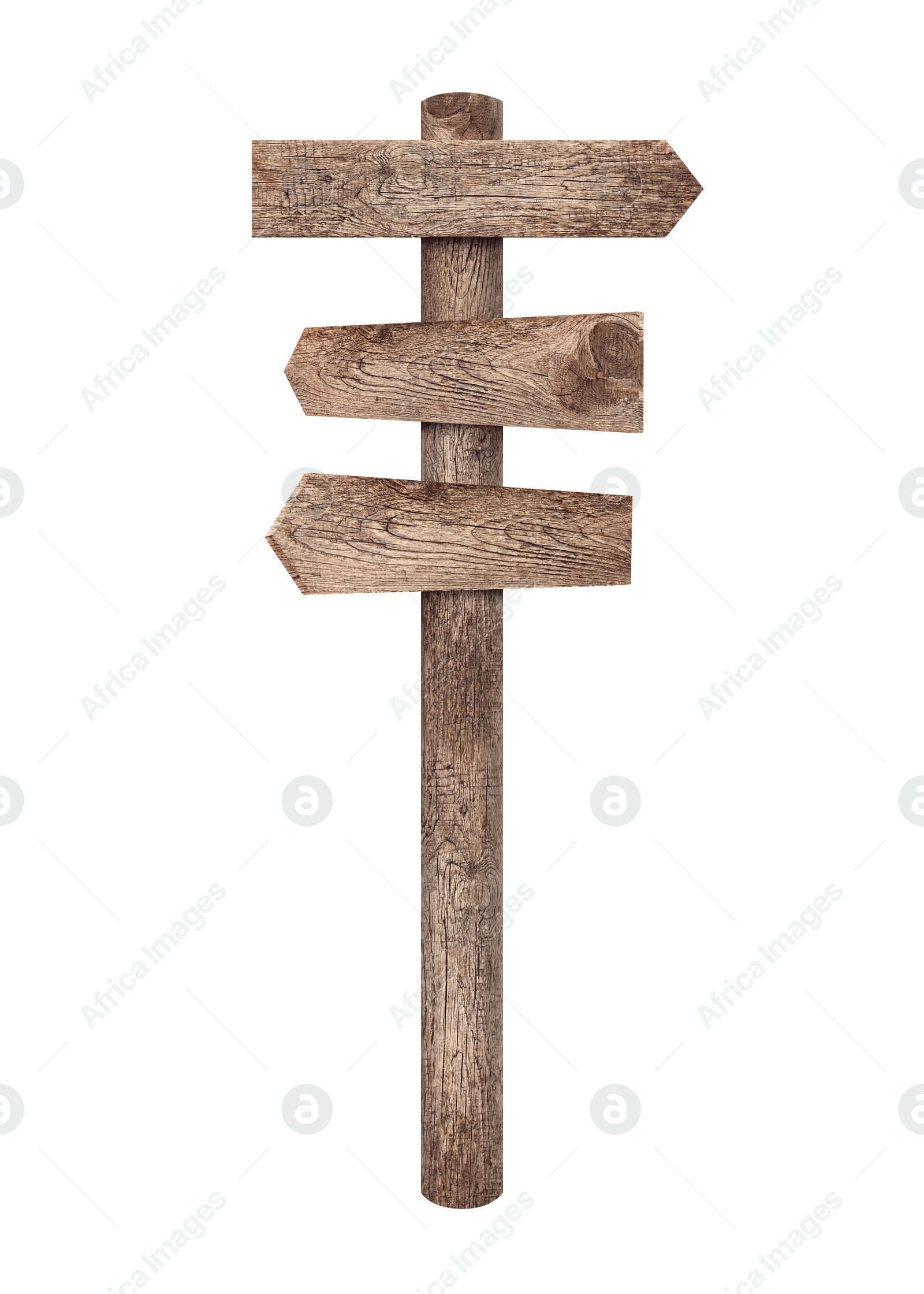 Image of Empty wooden road sign isolated on white