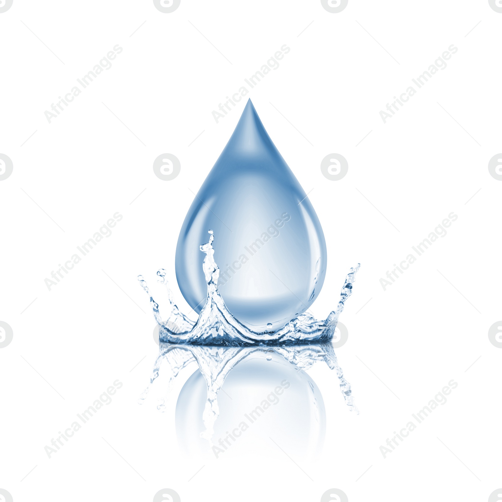 Image of Water drop falling into water on white background