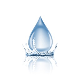 Image of Water drop falling into water on white background