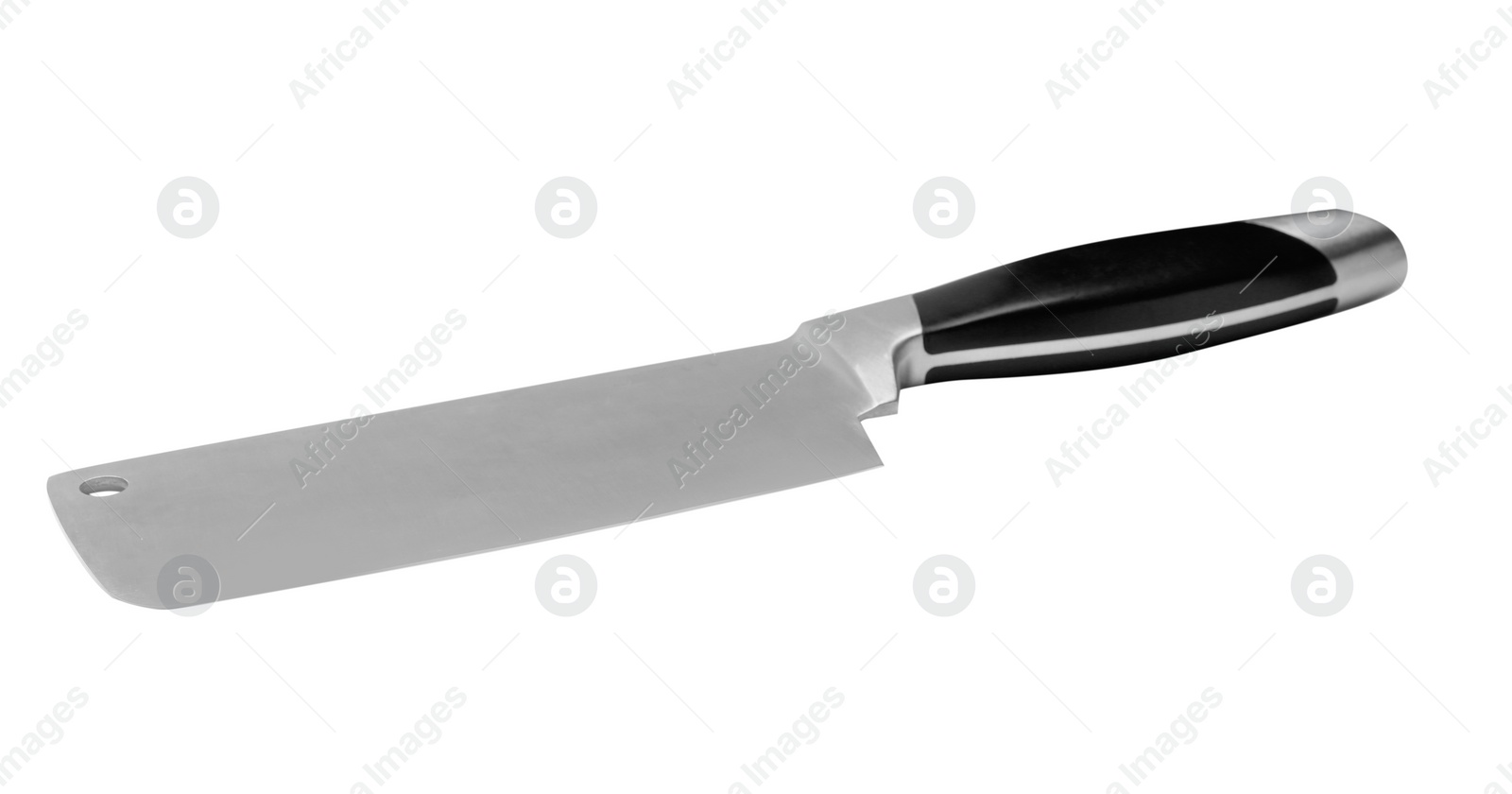 Photo of Cleaver knife with black handle isolated on white