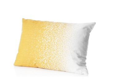 Photo of Soft decorative pillow on white background