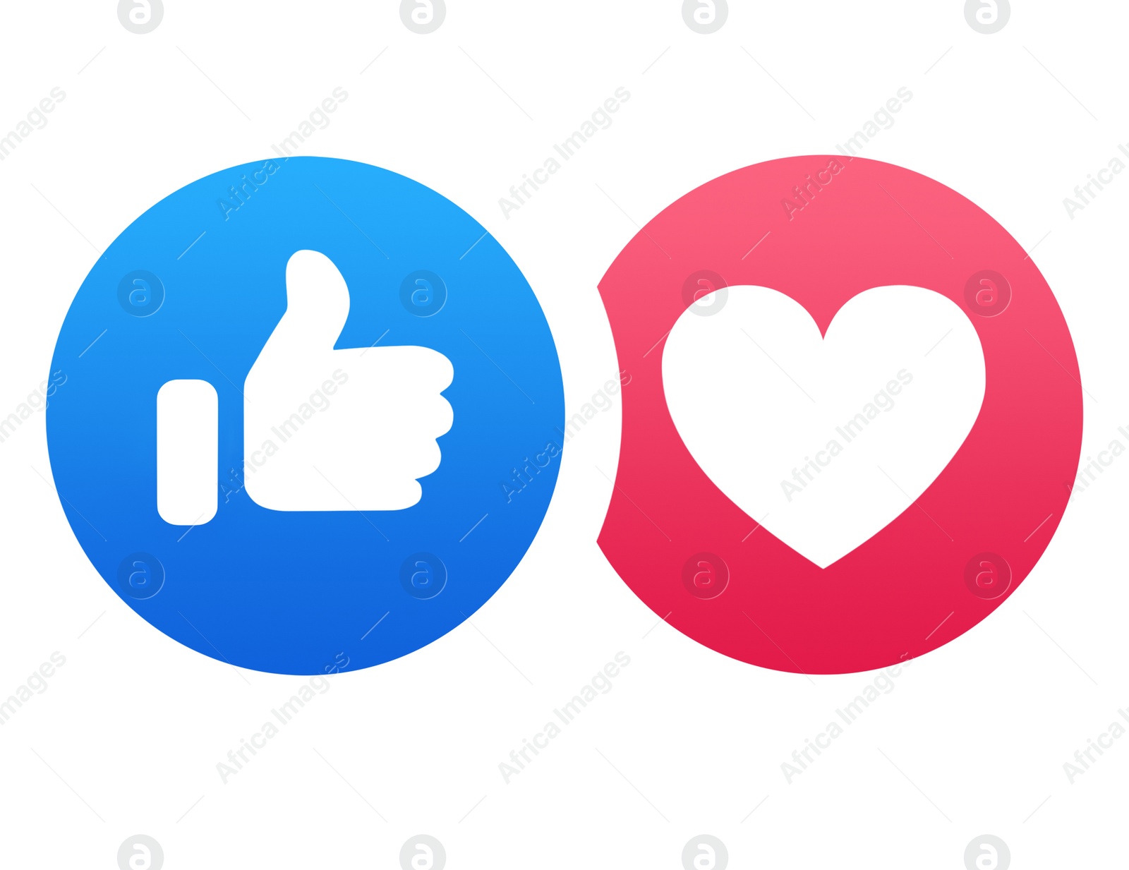 Illustration of MYKOLAIV, UKRAINE - SEPTEMBER 19, 2021: Thumb up and heart signs isolated on white. Facebook like buttons