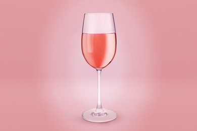 Glass of expensive rose wine on pink background