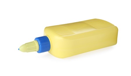 Photo of Blank yellow bottle of glue isolated on white