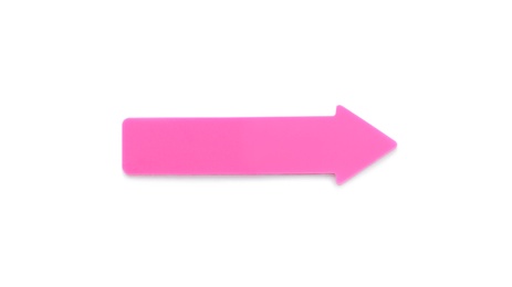 Photo of Colorful arrow shaped sticky note on white background. School stationery