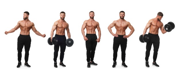 Image of Handsome bodybuilder on white background, set of photos