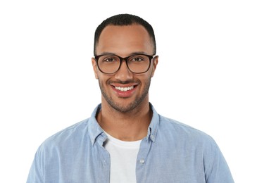 Portrait of handsome man with glasses isolated on white
