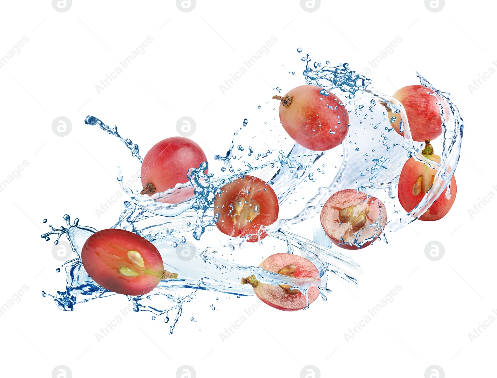 Image of Grapes with water splash on white background