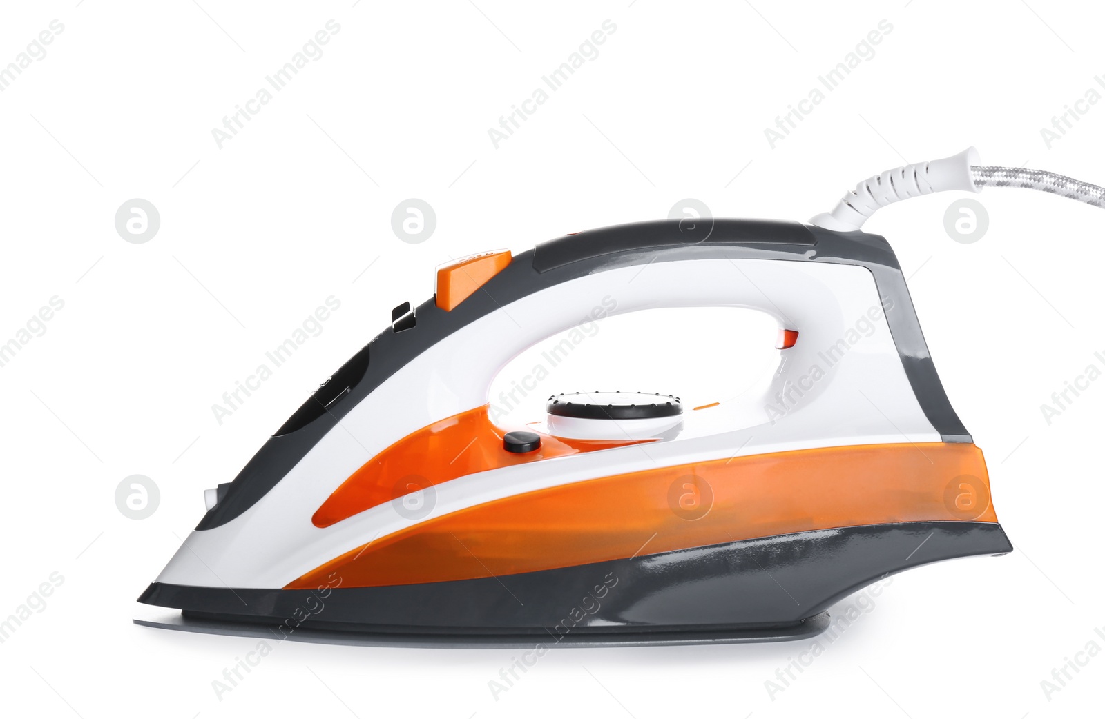 Photo of Modern electric iron on white background. Household appliance