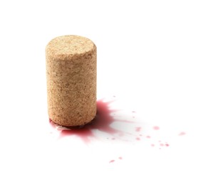 Photo of Bottle cork with wine stains isolated on white