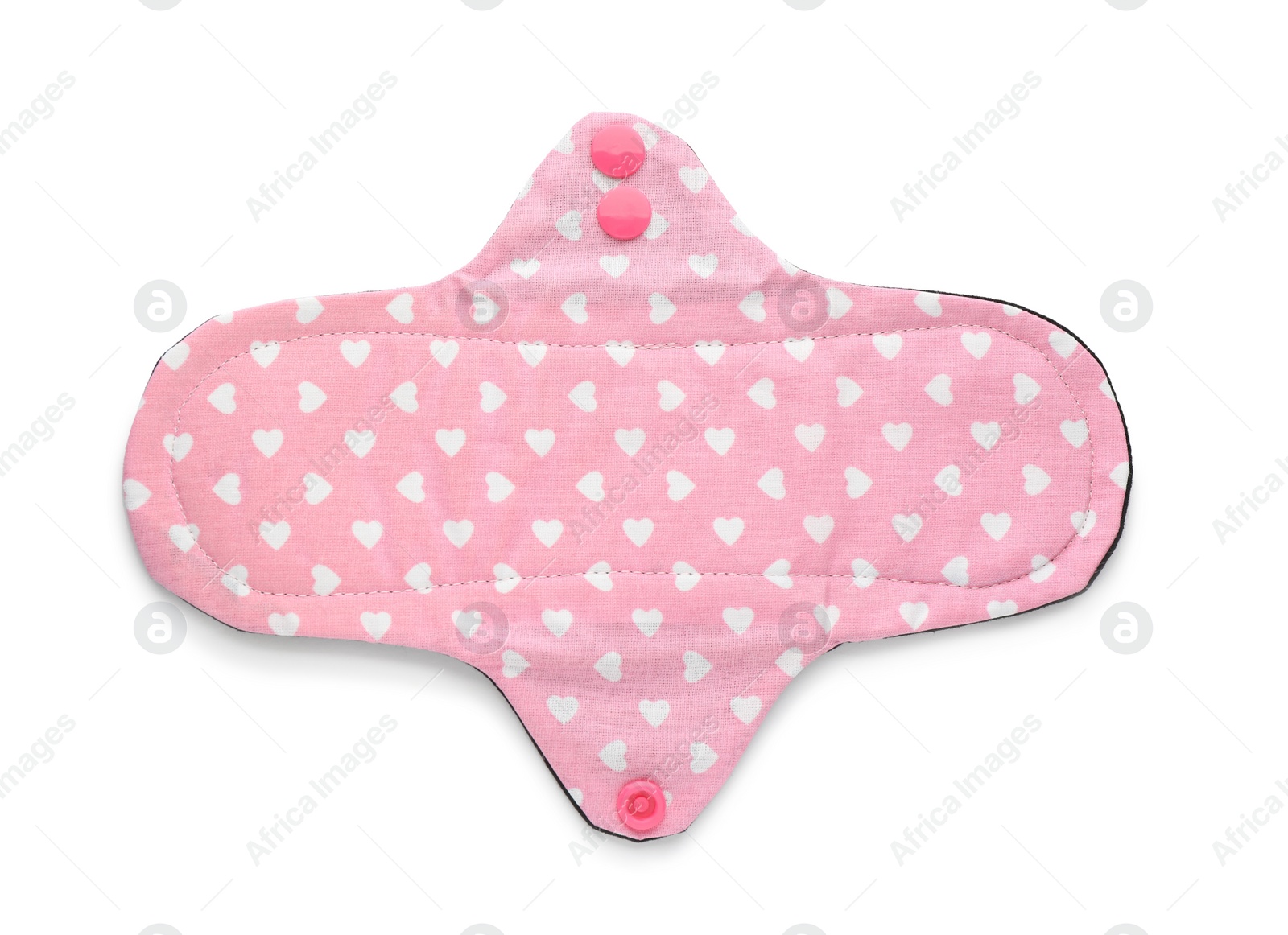 Photo of Cloth menstrual pad isolated on white, top view. Reusable female hygiene product