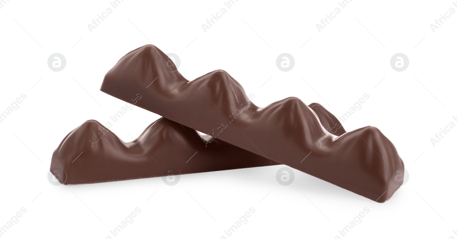 Photo of Sweet tasty chocolate bars on white background