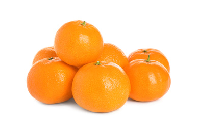 Pile of fresh juicy tangerines isolated on white