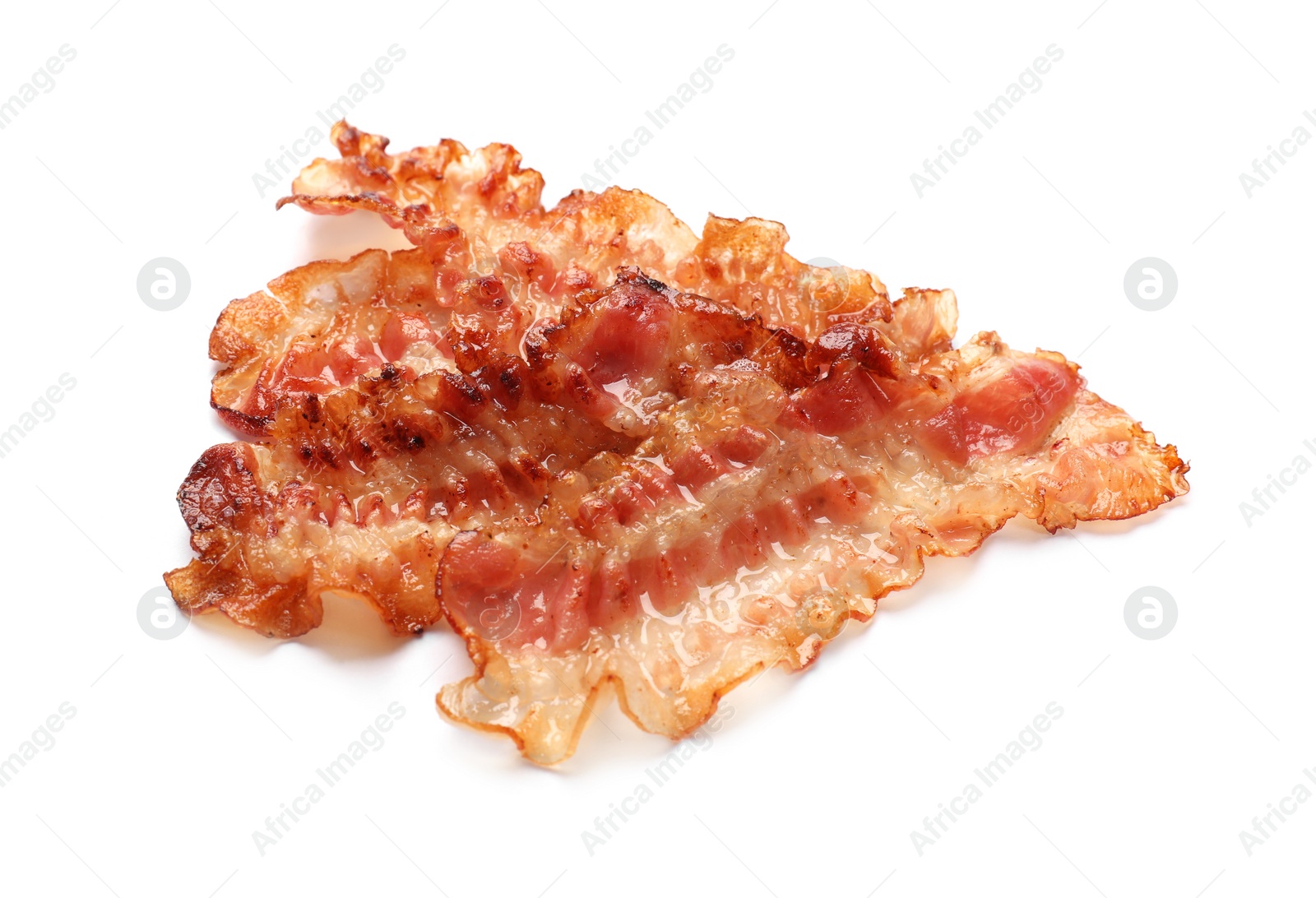 Photo of Delicious fried bacon slices isolated on white