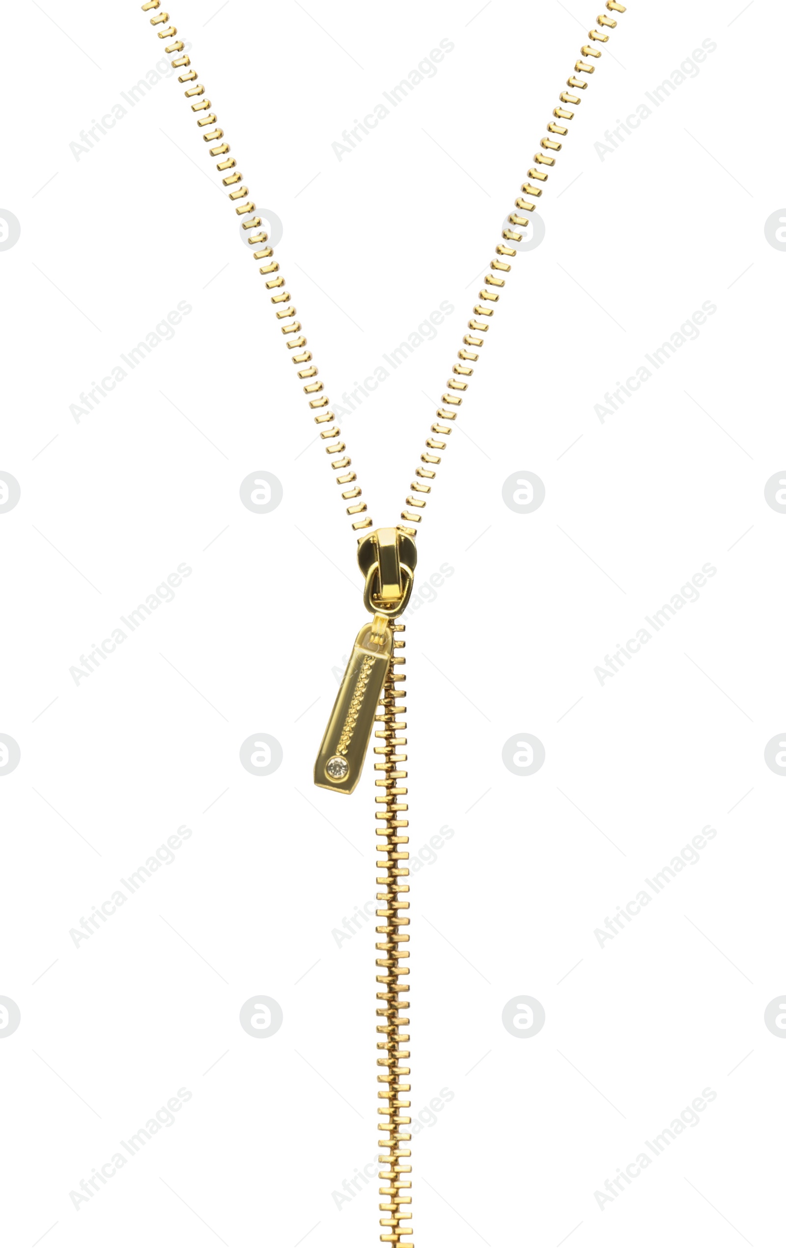 Image of Shiny golden metal zipper isolated on white 