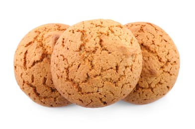 Delicious oatmeal cookies on white background, top view