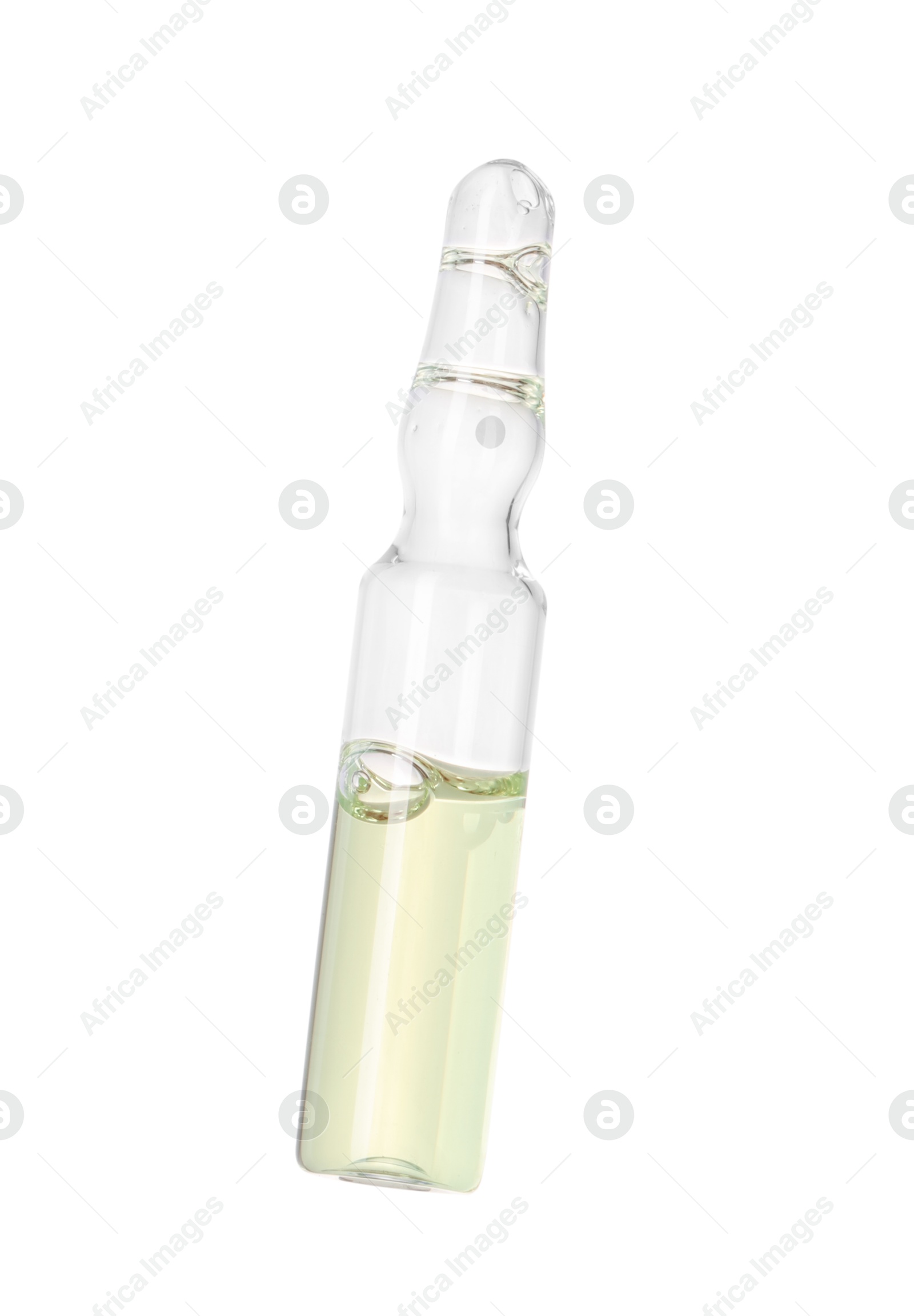 Photo of Glass ampoule with liquid isolated on white