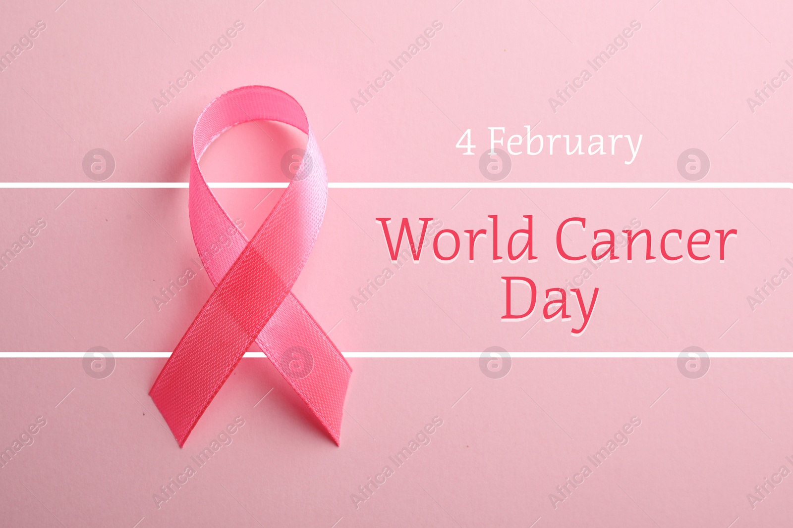 Image of Pink ribbon on color background, top view. World Cancer Day