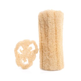 Loofah sponges isolated on white. Personal hygiene product