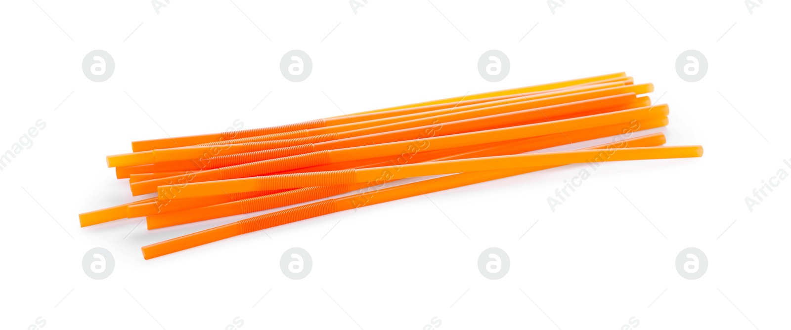 Photo of Orange plastic cocktail straws on white background