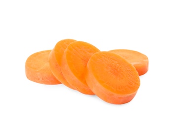 Photo of Ripe sliced carrot on white background