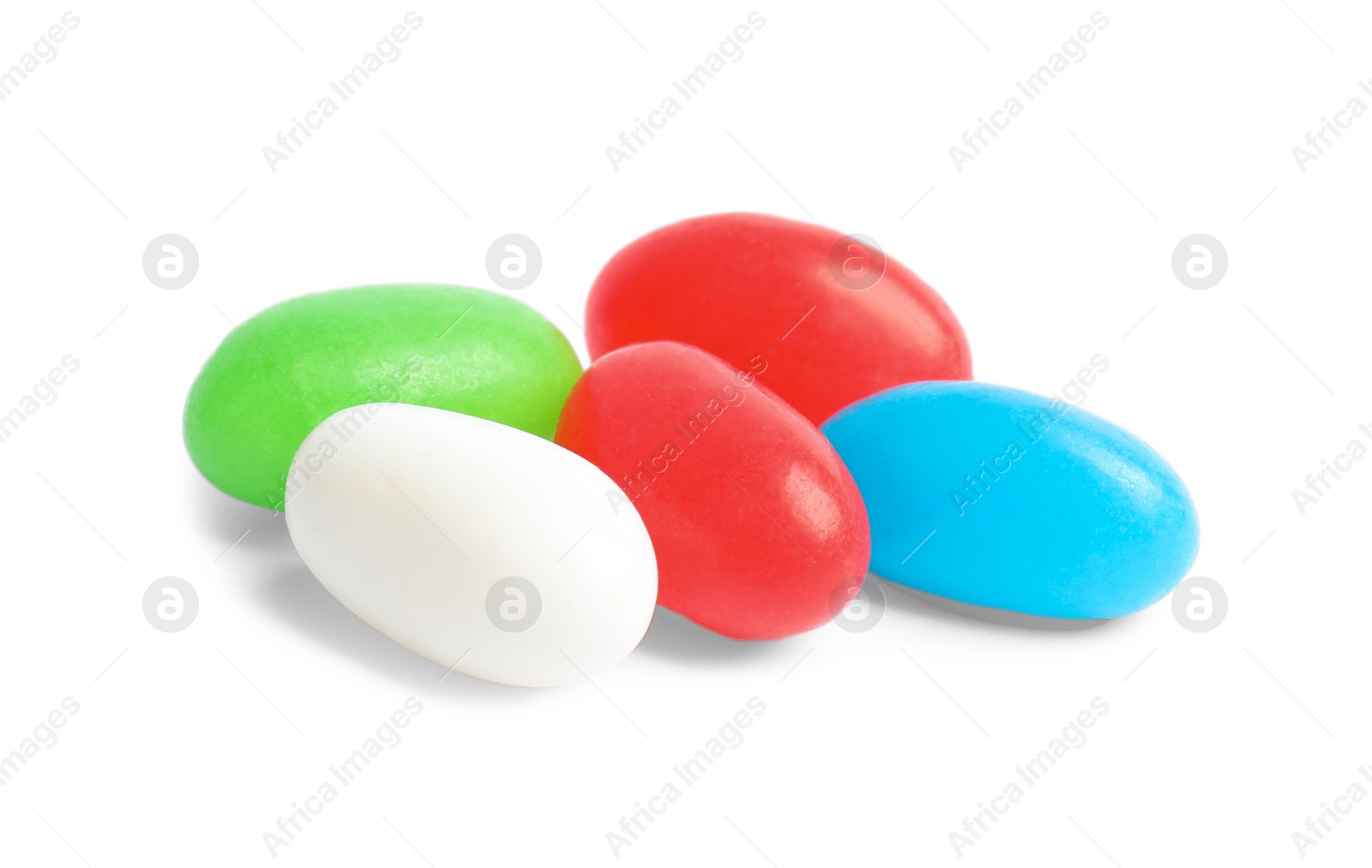 Photo of Delicious colorful jelly beans isolated on white