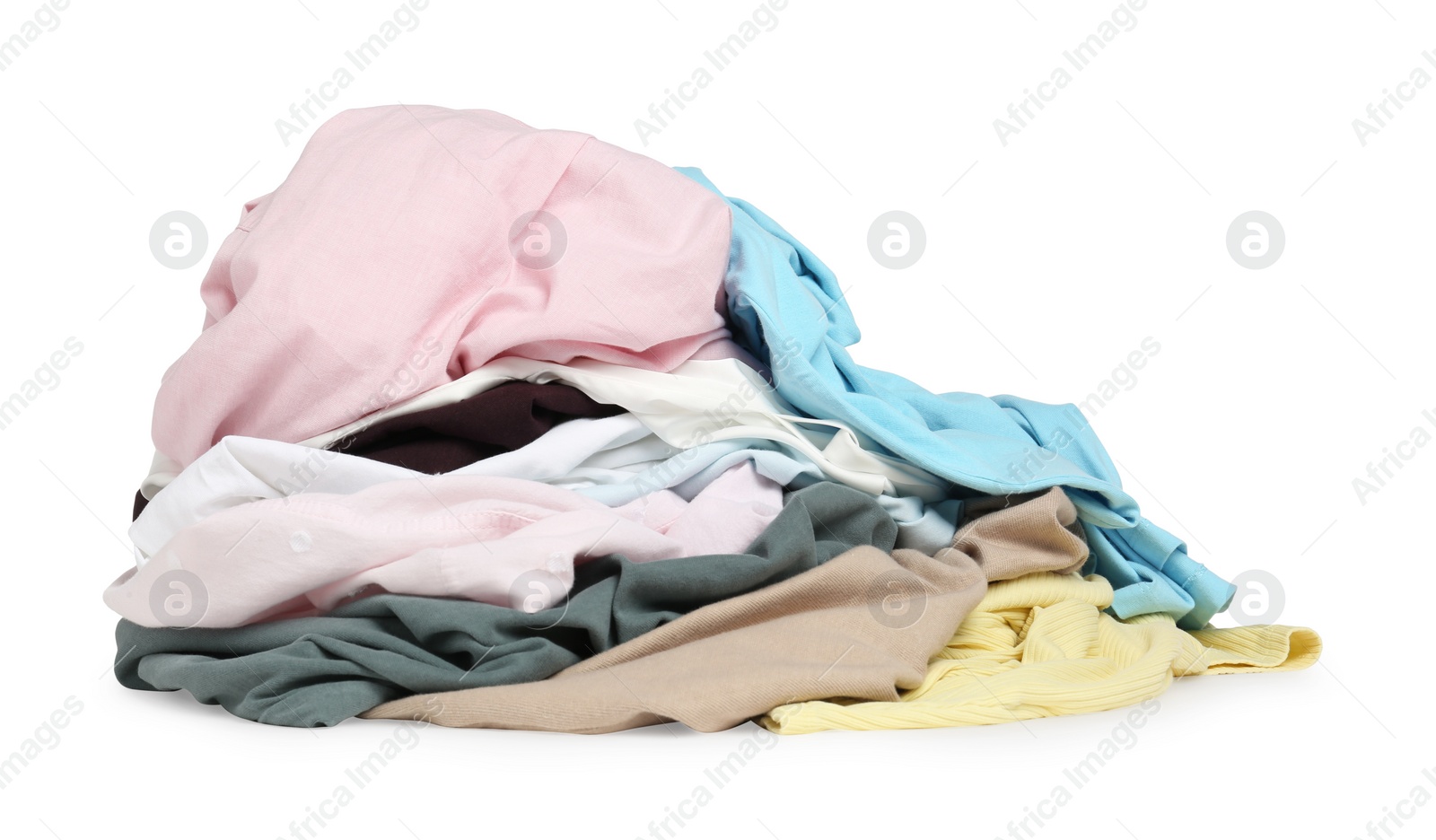 Photo of Pile of colorful clothes isolated on white