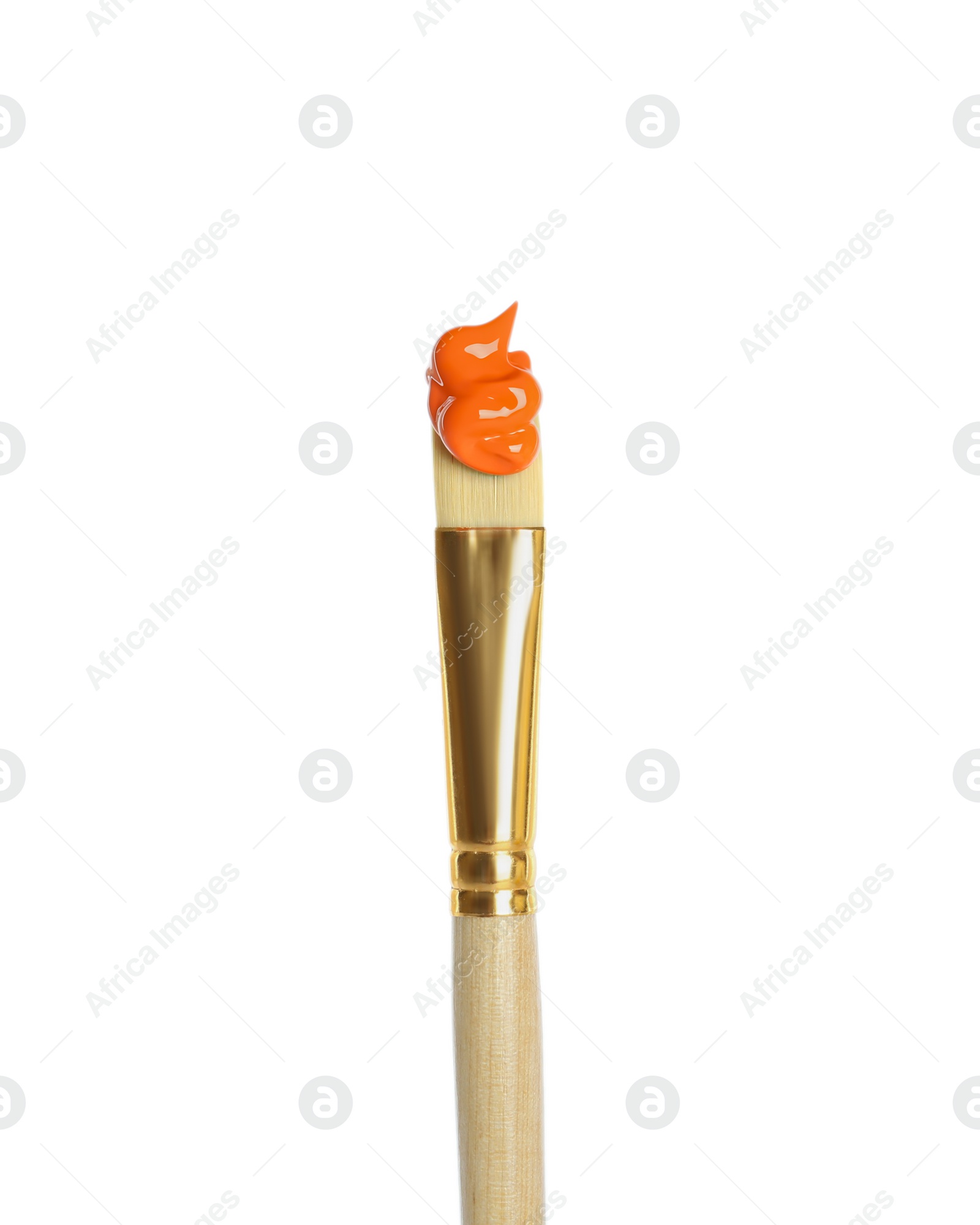 Photo of Brush with orange paint isolated on white