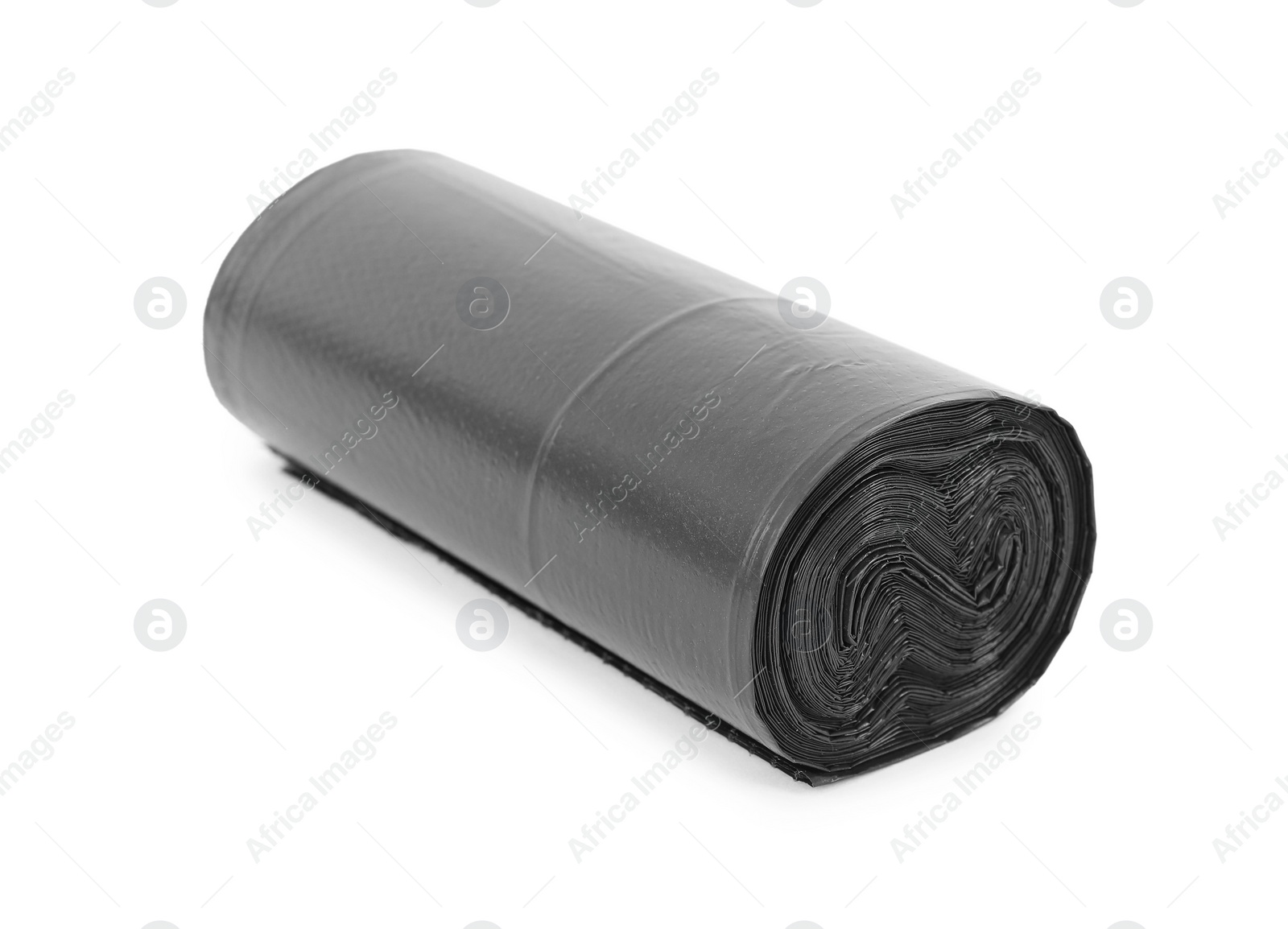 Photo of Roll of black garbage bags isolated on white