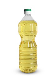 Photo of Bottle of cooking oil on white background