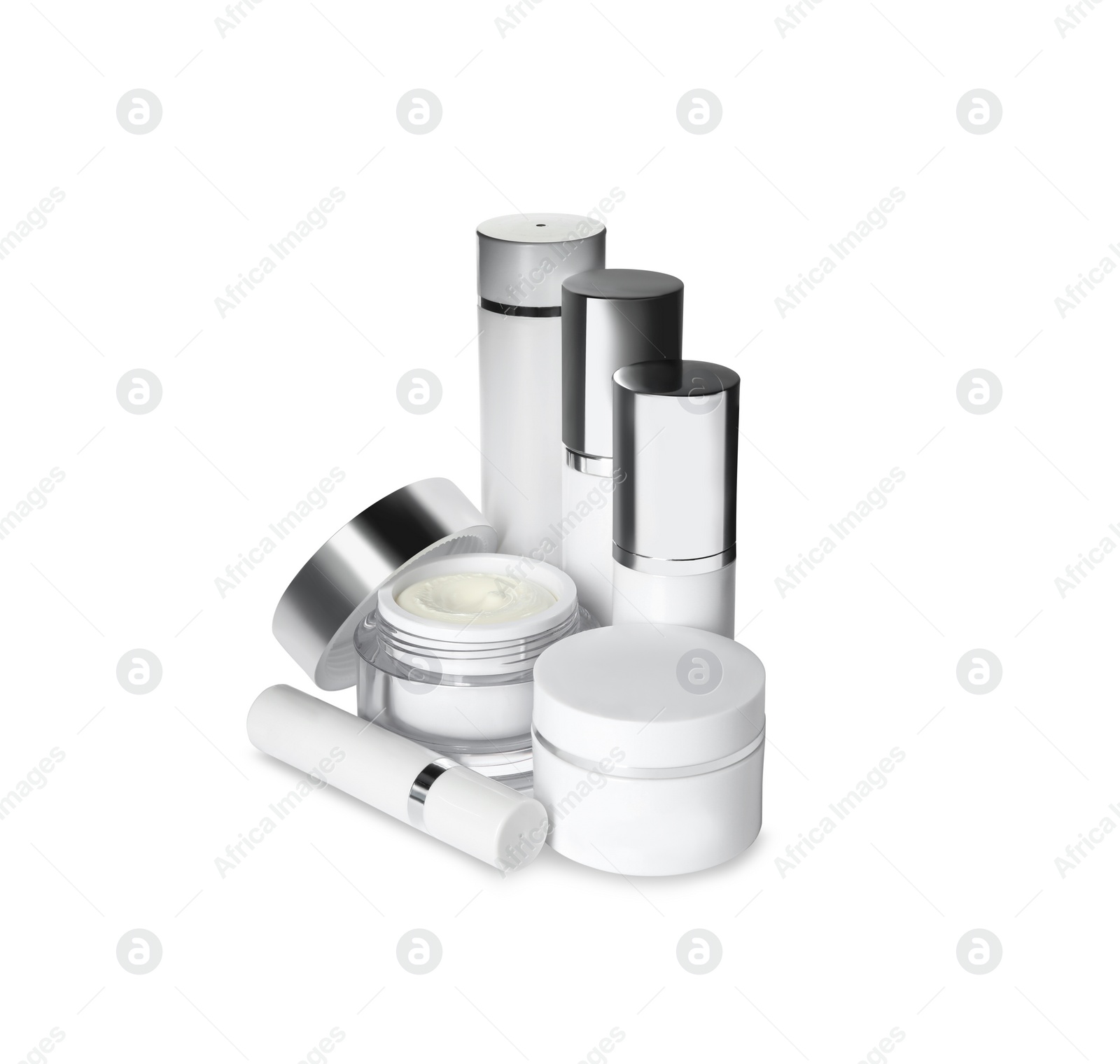 Photo of Set of luxury cosmetic products isolated on white