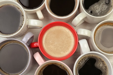 Photo of Flat lay composition with cups of coffee. Food photography