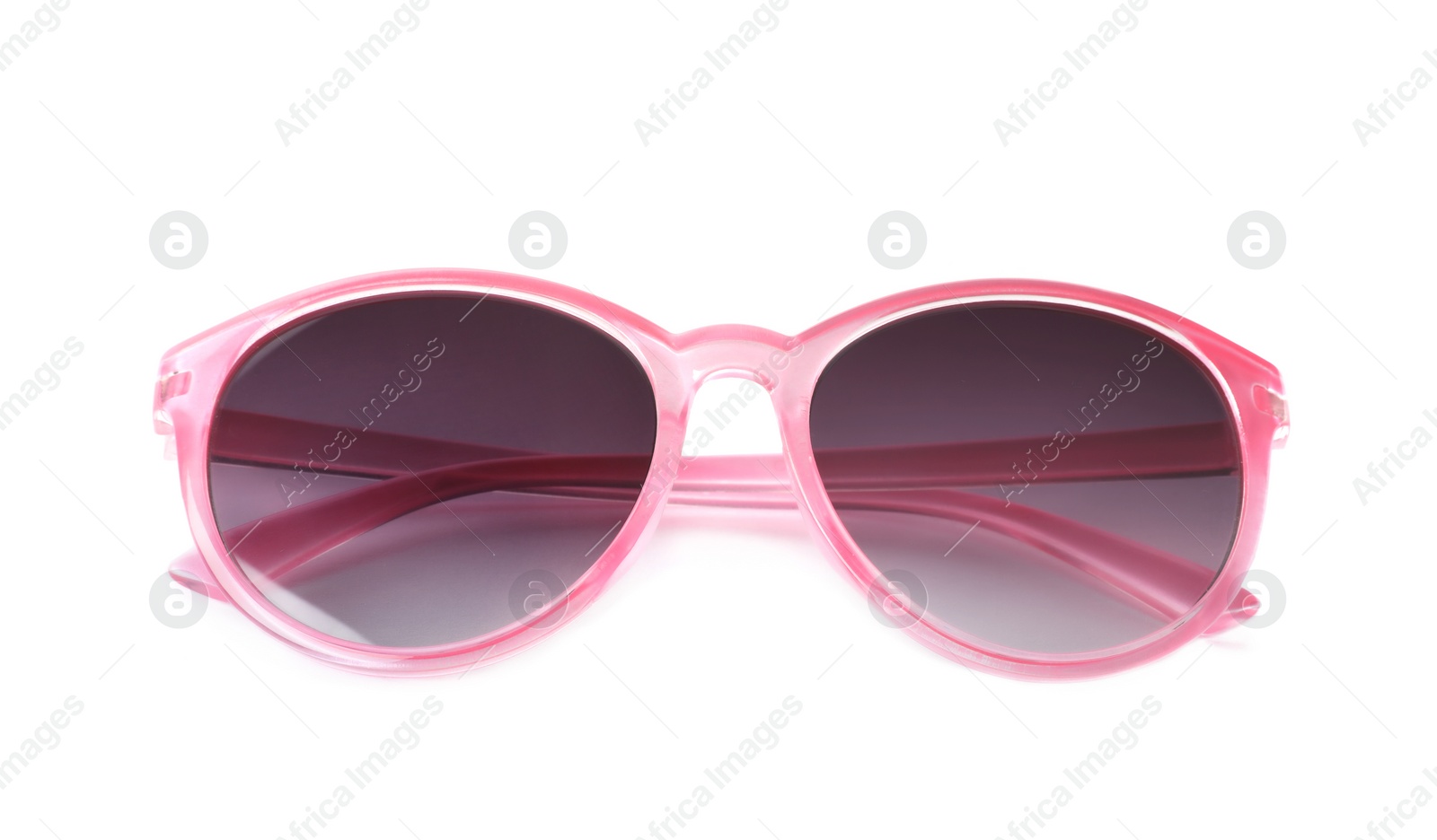 Photo of Beautiful sunglasses on white background. Beach object