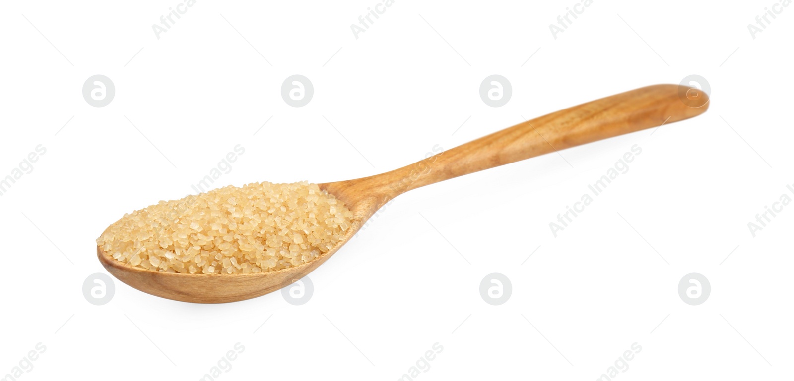 Photo of Brown sugar in spoon isolated on white