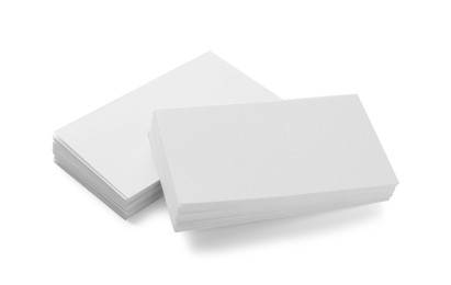 Photo of Blank business cards isolated on white. Mockup for design