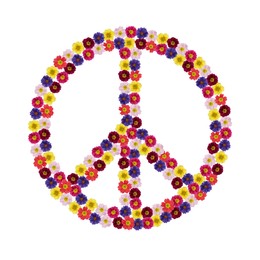 Hippie peace symbol of primula flowers on white background