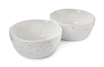 Photo of Beautiful empty ceramic bowls on white background