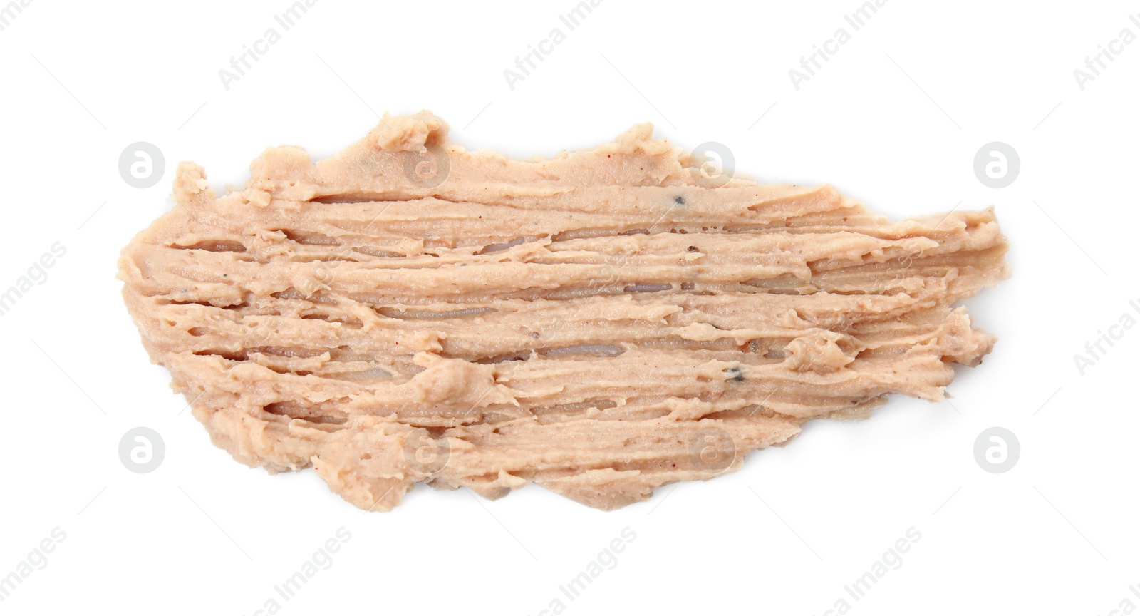 Photo of Smear of delicious liverwurst isolated on white, top view