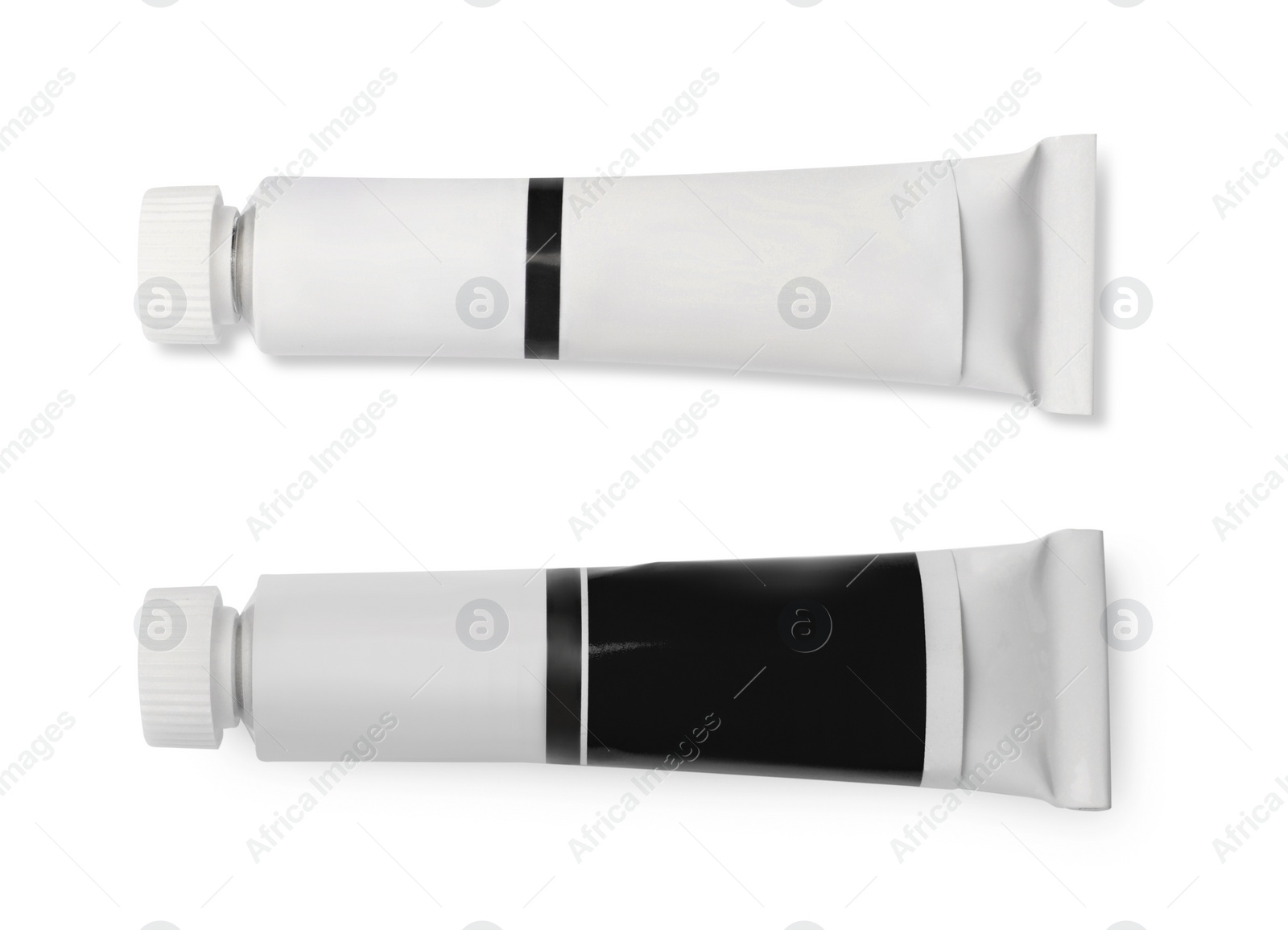 Image of Tubes with oil paints on white background, top view