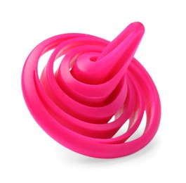 Photo of One pink spinning top isolated on white