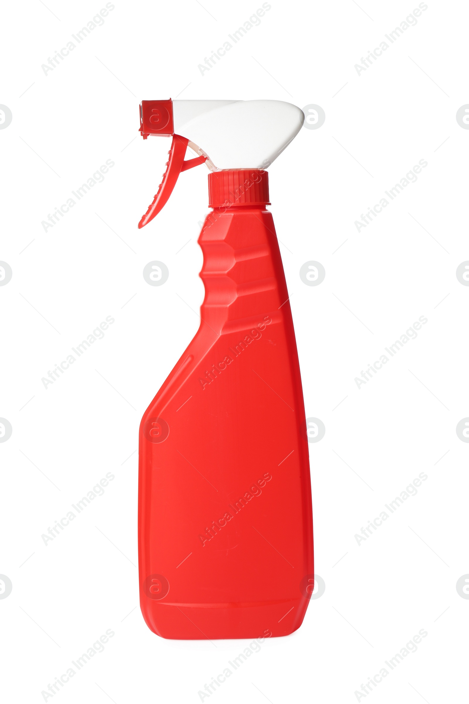 Photo of Red spray bottle of cleaning product isolated on white