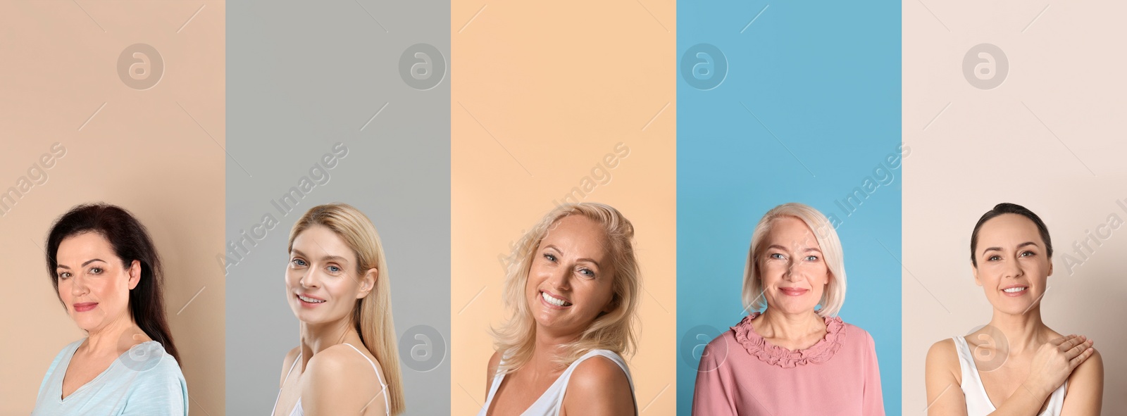 Image of Beautiful ladies on different color backgrounds, collection of photos