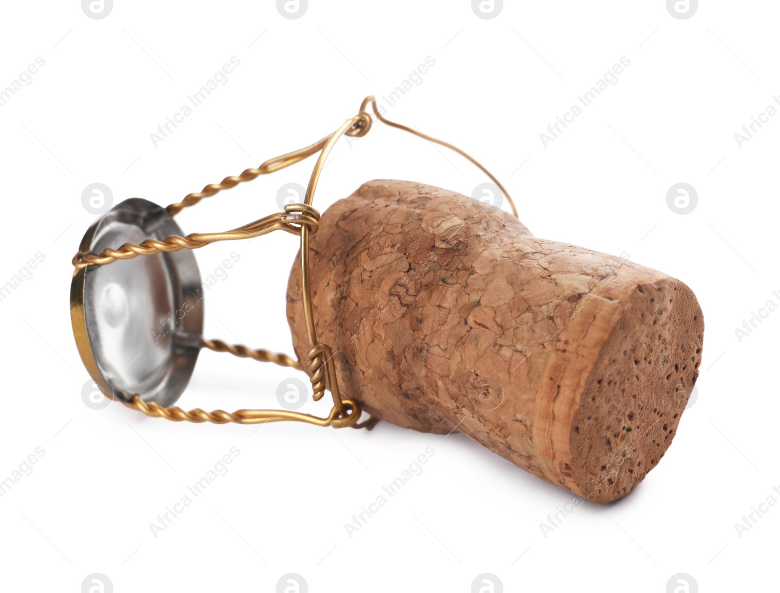 Photo of Cork of sparkling wine and muselet cap isolated on white