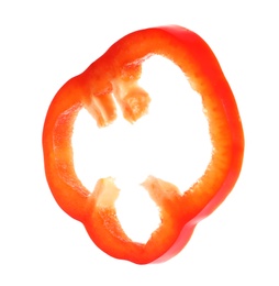 Photo of Slice of ripe red bell pepper on white background