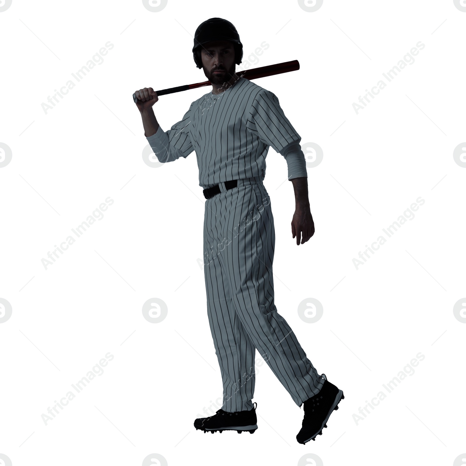 Image of Silhouette of baseball player on white background