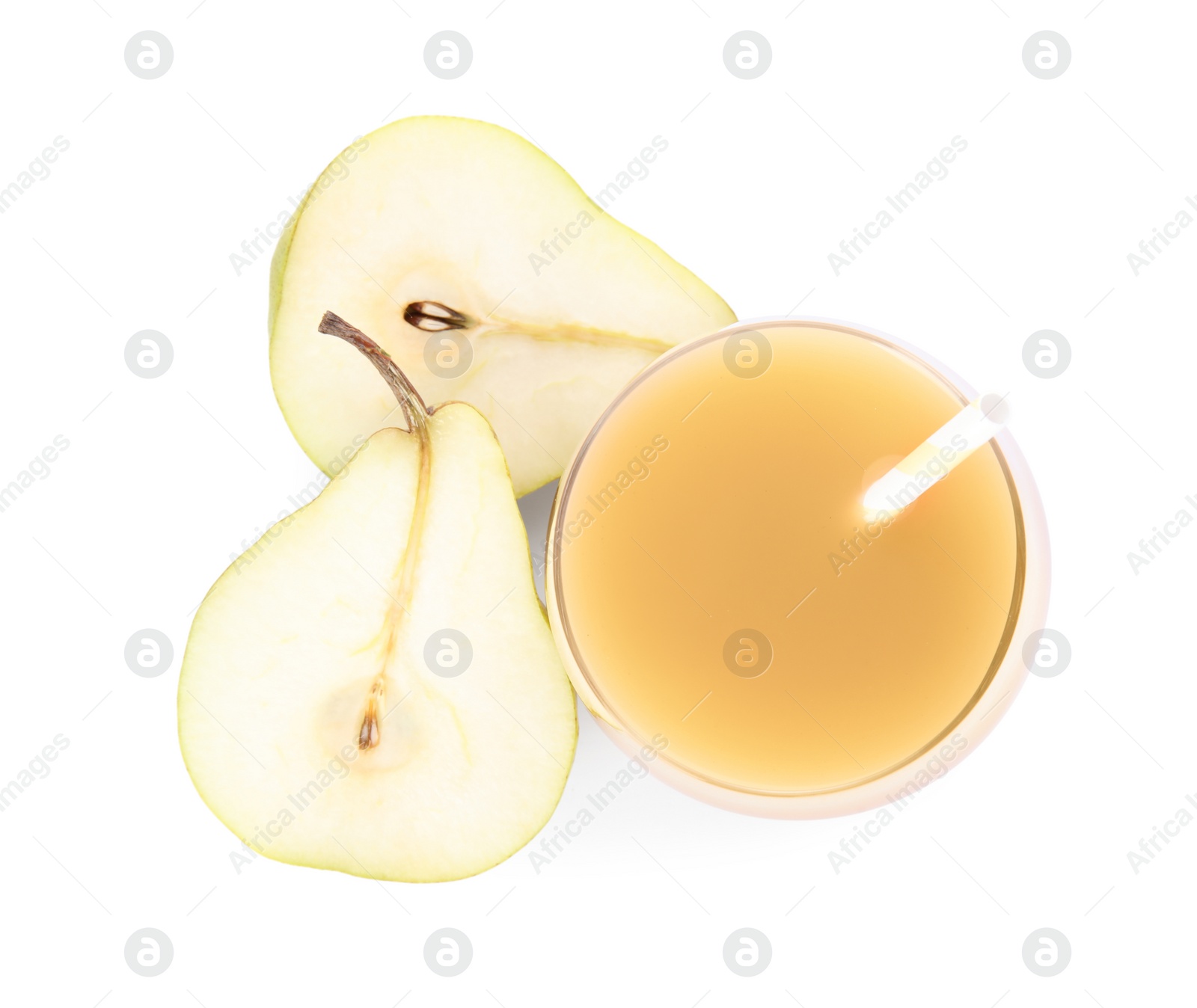 Photo of Tasty pear and fruit isolated on white, top view