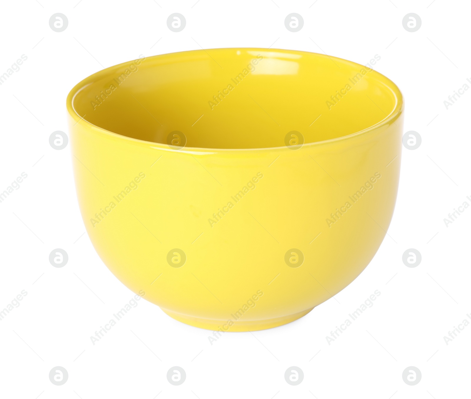 Photo of New clean yellow bowl isolated on white