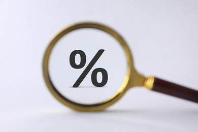 Image of Percent sign on white background, view through magnifying glass